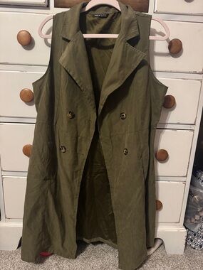 SHEIN Olive Green Double button Sleeveless Trench Vest
